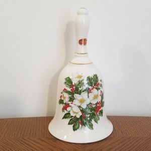Christmas Holiday Floral Flowers Mistletoe Bone China Porcelain Bell
